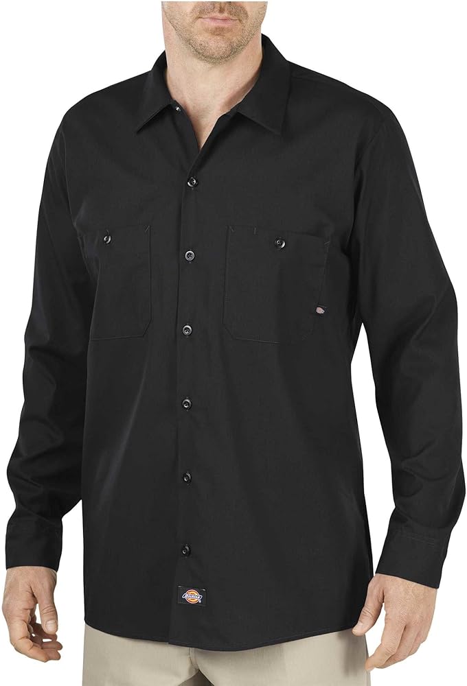 Dickies Occupational Workwear LL535BK Polyester/Cotton Men's Long Sleeve Industrial Work Shirt, Black