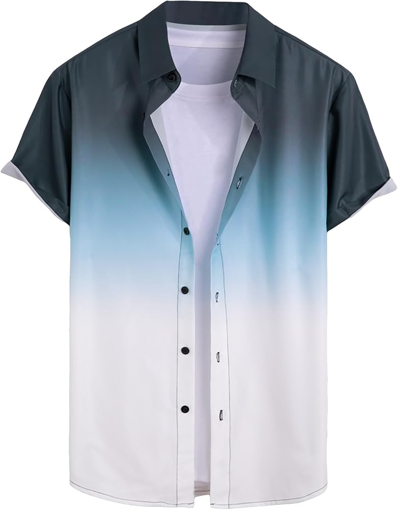 SOLY HUX Men's Ombre Button Down Short Sleeve Shirt Casual Shirts