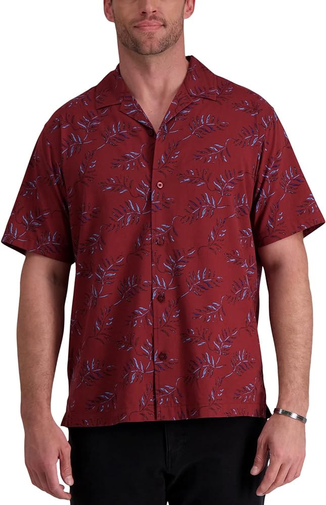 Haggar Men's Short Sleeve Button Down Printed Stretch Camp Shirt