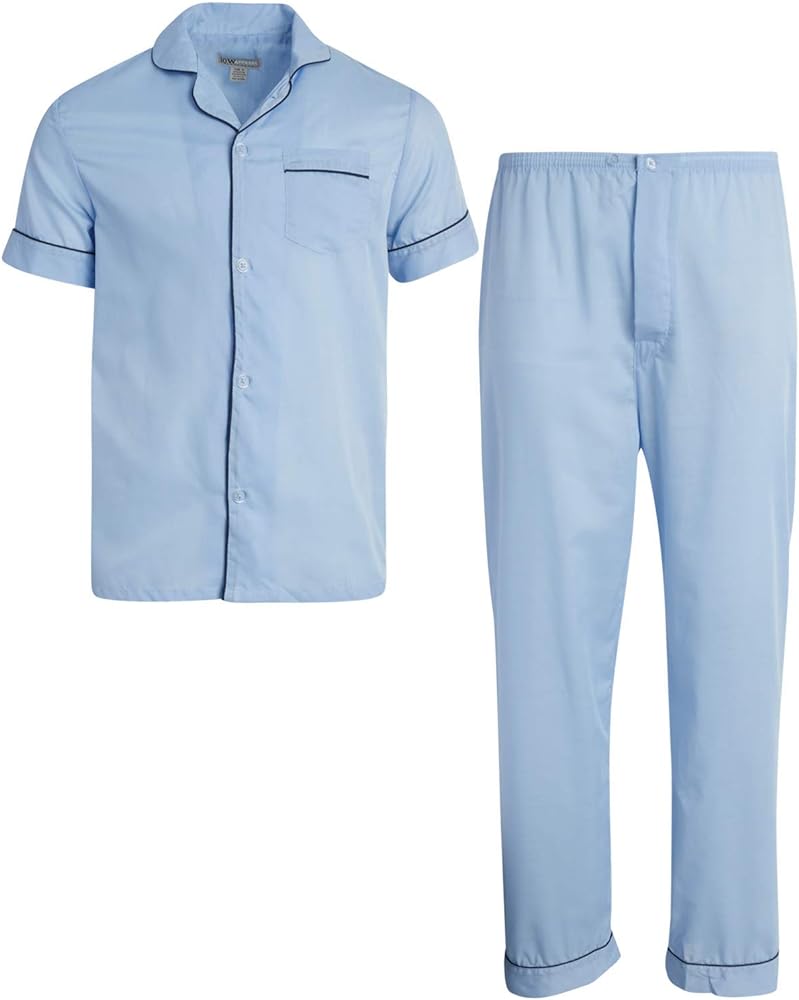 Men's 2-Piece Pajama Set with Short Sleeve Shirt and Long Pants