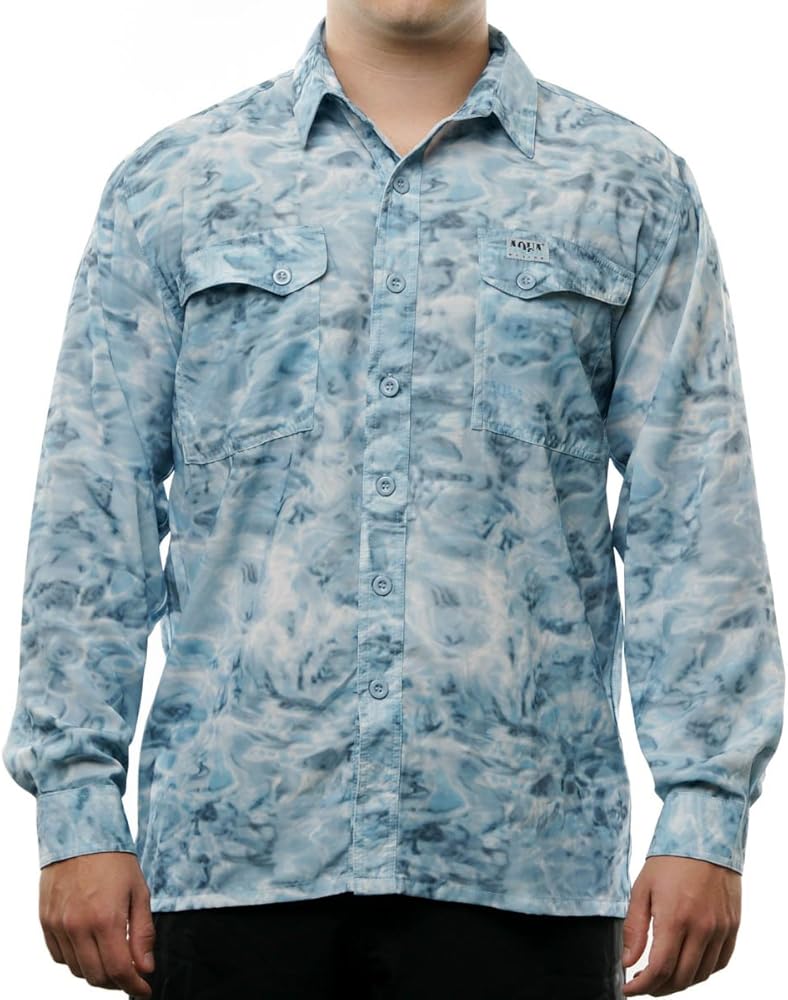 Men Button Down Shoreline Long Sleeve UPF Sun Protection Camo Shirt