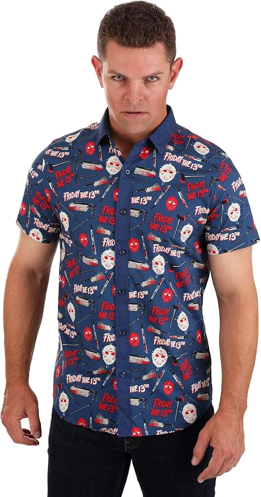 Fun Costumes Adult Thrills and Kills Friday The 13th Button Up Shirt