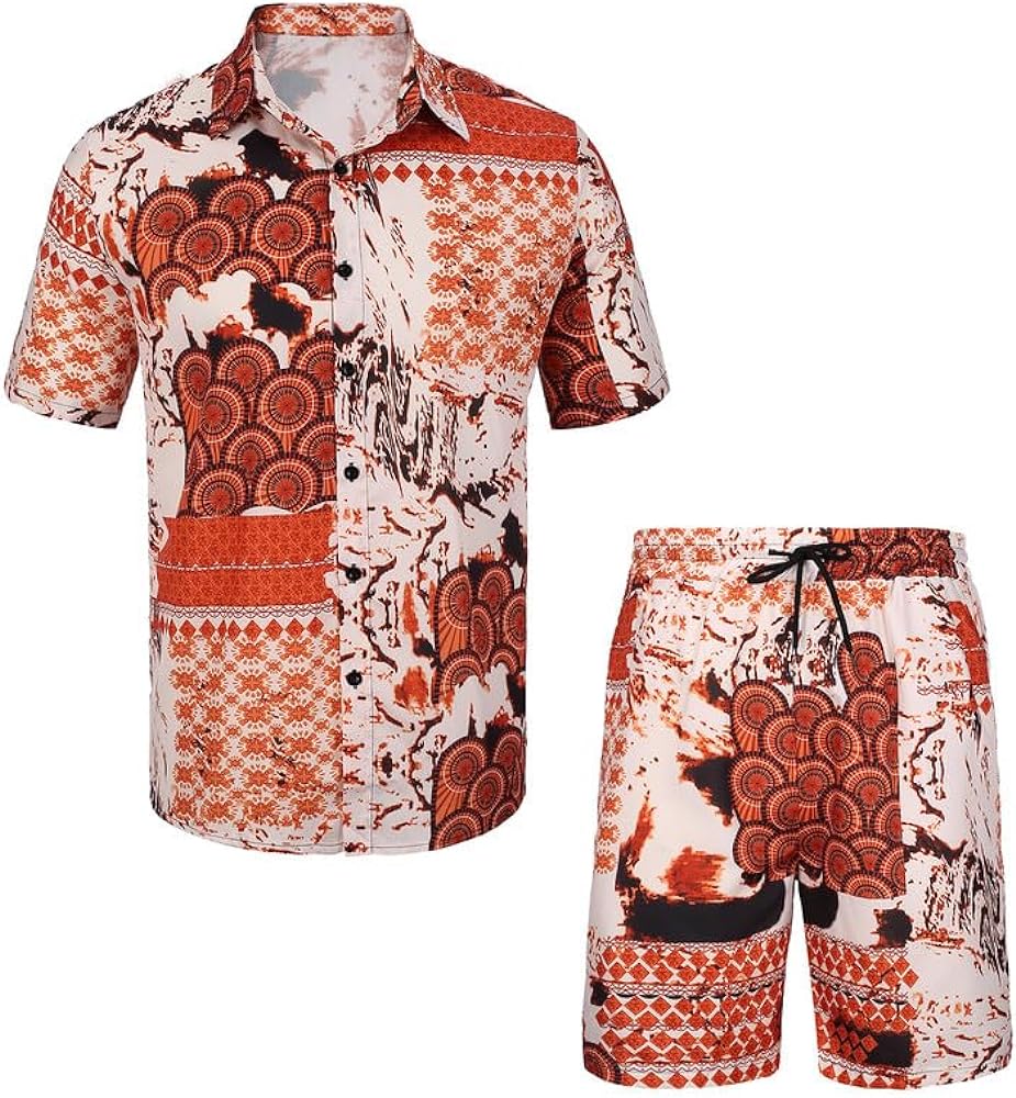 Men's Hawaiian Shirts Casual Button Down Short Sleeve Shirt Set Printed Shorts Hawaii Tropical Beach Vacation Suits