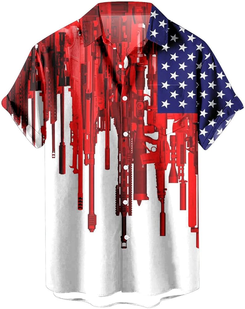 American Flag Shirt for Men Hawaiian American Flag Button Down Shirts Patriotic Plus Size Short Sleeve Tshirt