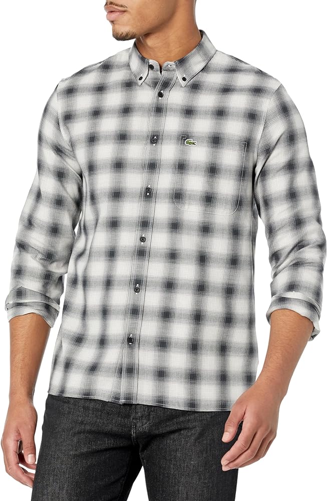 Lacoste Mens Cotton And Wool Blend Checked Flannel Shirt