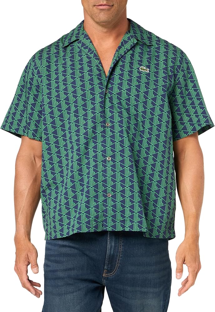 Lacoste Men's Short Sleeve Relaxed Fit Monogram Woven Shirt