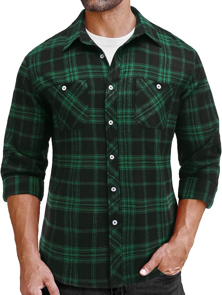 COOFANDY Men's Flannel Plaid Shirts Long Sleeve Casual Button Down Shirt with Pockets