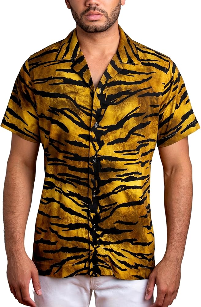 Leopard Print Shirt for Men - Summer Hawaiian Short Sleeve Cheetah Print and Tiger Button Down Shirt for Men