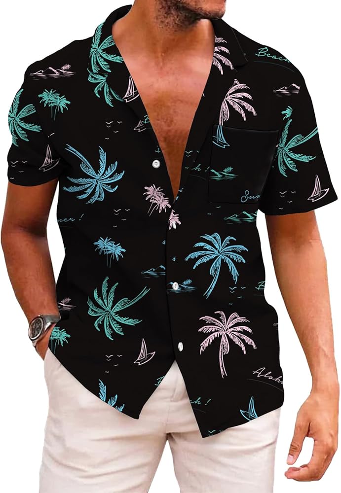 KYKU Funky Hawaiian Shirt for Men Palm Beach Shirts Tropical Vacation Shirts