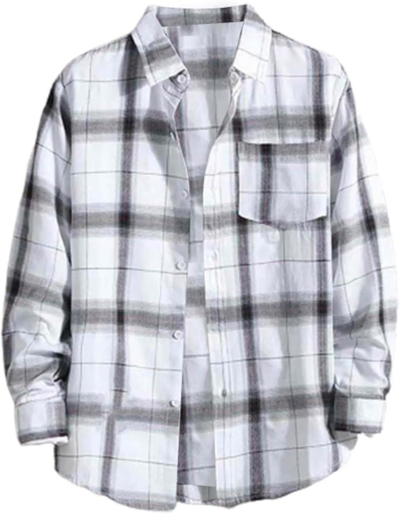 Shirts for Men Long Sleeve Button Up Plaid Shirts for Men Long Sleeve Coat Fall Men Clothing Plaid Shirt Big Tall