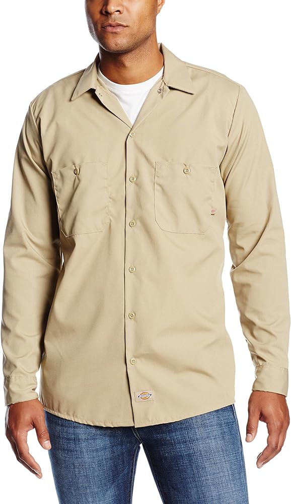 Dickies Occupational Workwear LL535DS Polyester/Cotton Men's Long Sleeve Industrial Work Shirt, Desert Sand