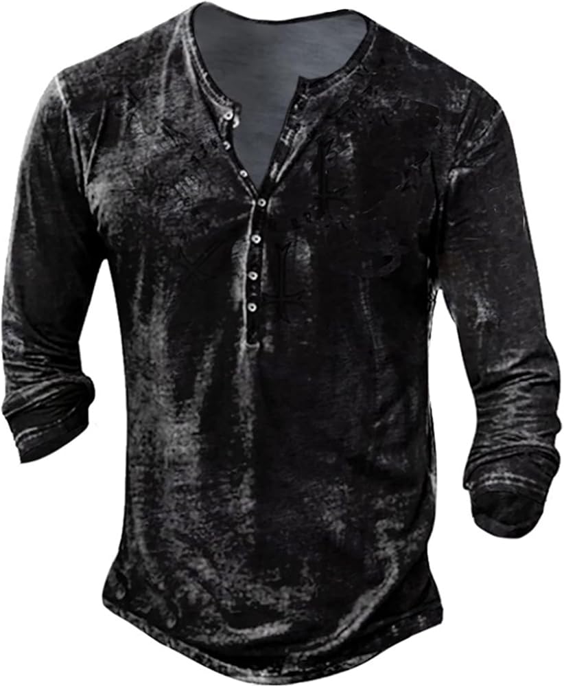 Men's Long Sleeve Graphic Embroidered Shirt Muscle Big and Tall Tops Fashion Casual Summer Printed Clothes