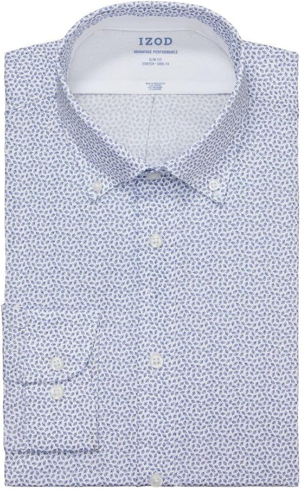 IZOD Men's Dress Shirt Slim Fit Stretch Fx Cooling Collar Print