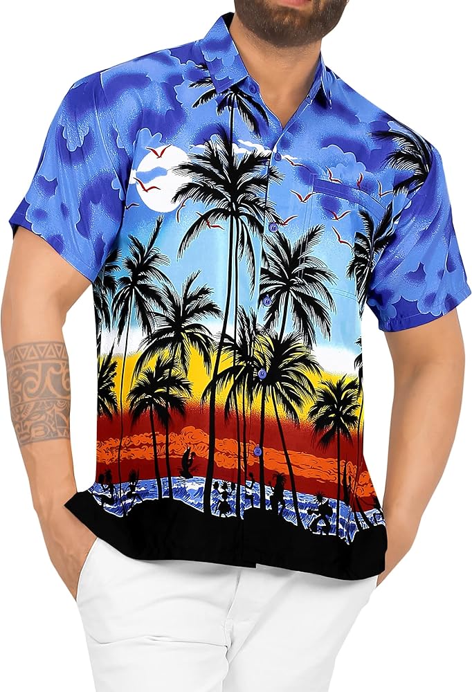 LA LEELA Men's Hawaiian Shirts Short Sleeve Button Down Shirt Mens Casual Shirts Vacation Tropical Shirts for Men Funny