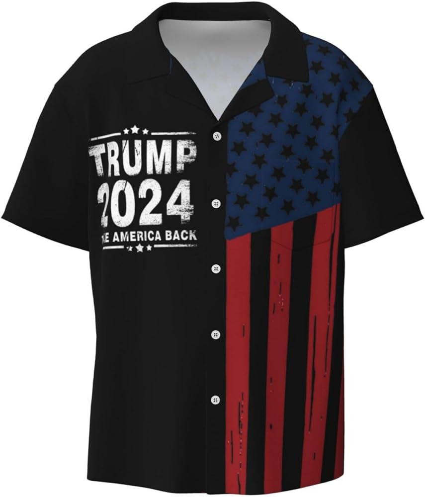 Men's Casual Button Down Shirts Trump 2024 Take America Short Sleeves Hawaiian Shirt for Men Summer Beach Shirts,