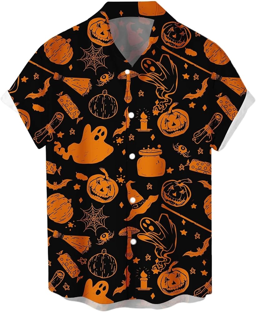 WHO IN SHOP Men's Halloween Shirts Cute Scary Horror Short Sleeve Button Up Shirt