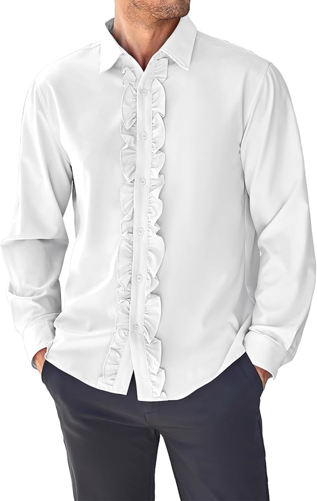 Bbalizko Men's Ruffled Tuxedo Shirts Wedding Dinner Slim Fit Button Down Long Sleeve Dress Shirts