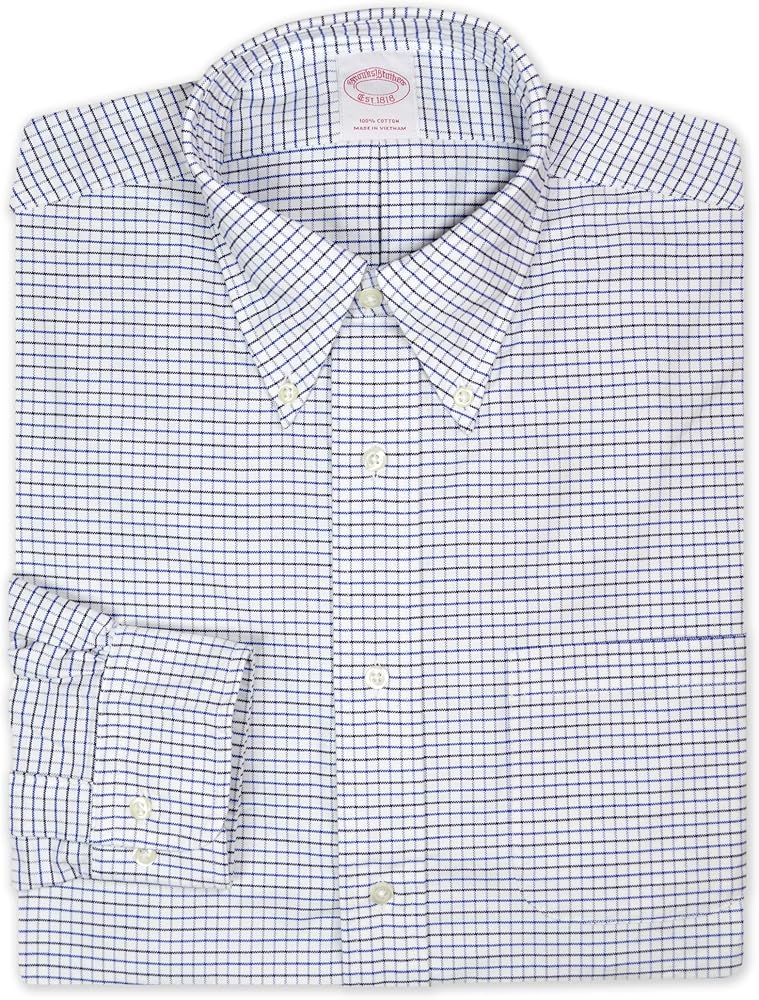 Brooks Brothers Mens Original Fit Grid Plaid Casual Button Down Pocket Shirt,