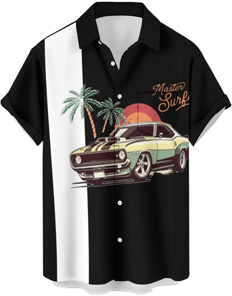 Men's Bowling Shirts Coconut Tree Hawaiian Beach Shirts Aloha Shirt Summer Shirt Button Up Short Sleeve