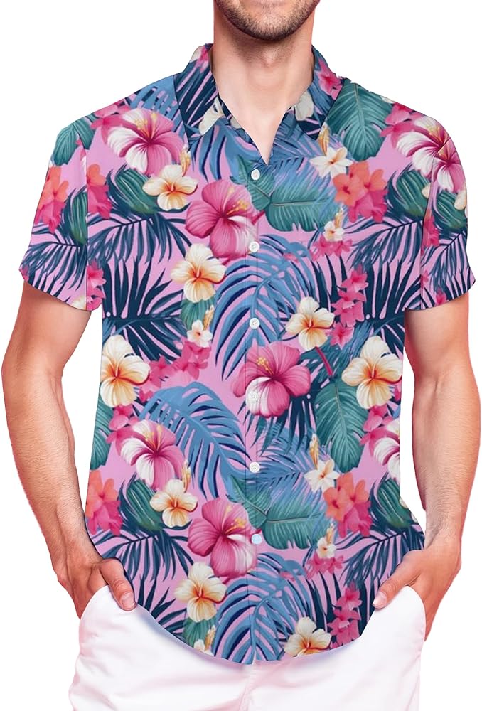 Hawaiian Shirt for Men, Tropical Casual Short Sleeve Shirt Button Down Shirts Summer Beach Shirts