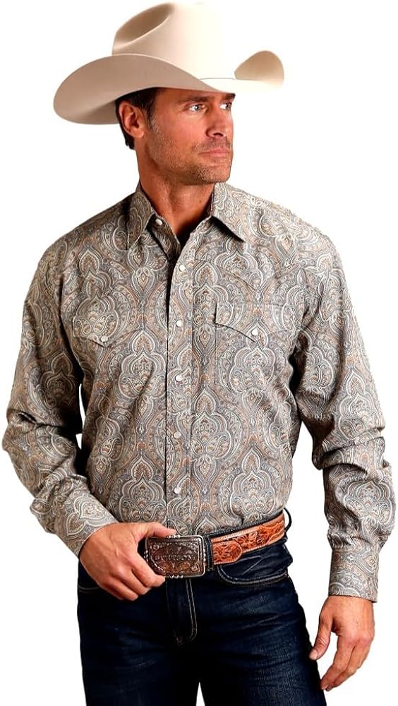 Stetson Karmen Roper Brown Desert Medallion Paisley Men's Long Sleeve Snap Western Shirt 11-001-0925-6003 BR