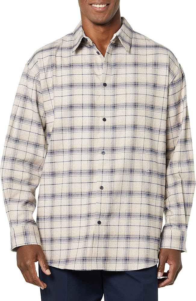 Calvin Klein Men's Relaxed Fit Plaid Flannel Button-Down Shirt