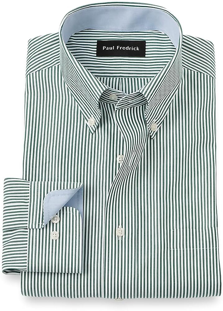 Paul Fredrick Men's Classic Fit Non-iron Cotton Stripe Dress Shirt