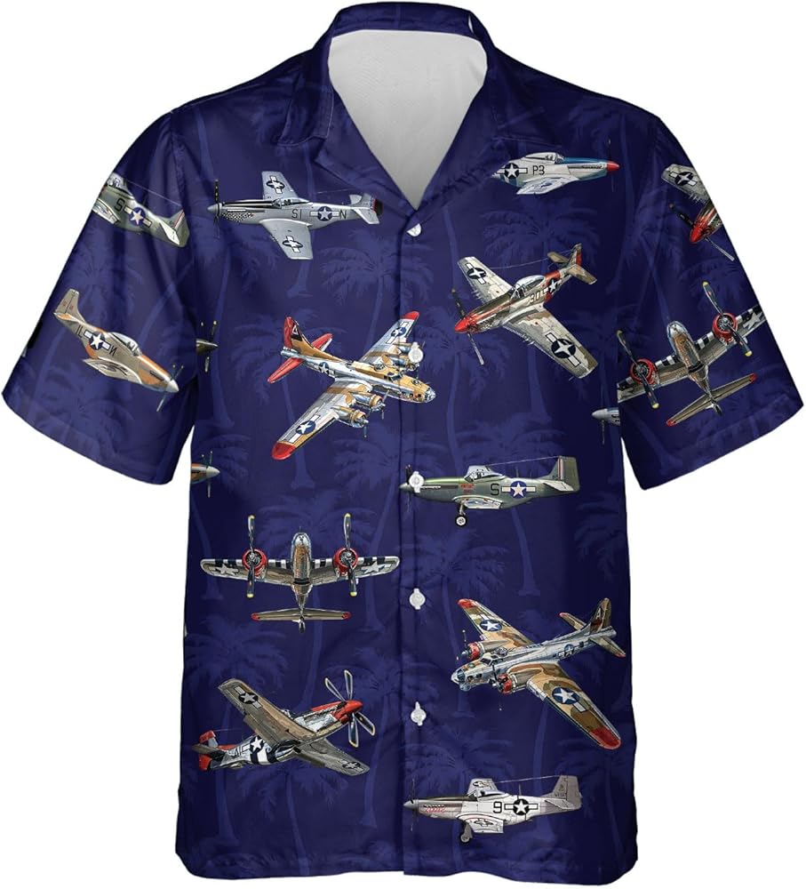 Airplane Hawaiian Shirts for men - Military Mens Hawaiian Shirts Short Sleeve Men Airplane Clothes Set 3