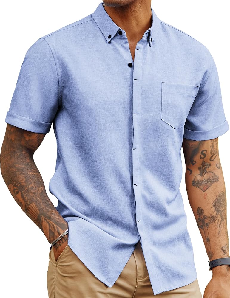 PJ PAUL JONES Mens Short Sleeve Button Down Shirt Casual Textured Shirt Summer Beach Shirts with Pocket