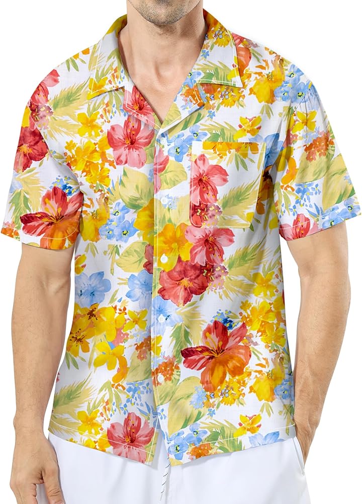 Hawaiian Shirts for Men Summer Casual Button Down Floral Shirts Men's Short Sleeve Aloha Beach Shirt