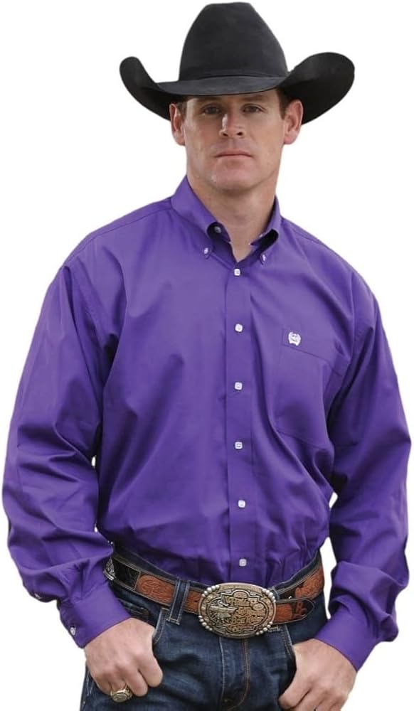 Cinch Men's Classic Fit Long Sleeve Button One Open Pocket Solid Shirt, Purple, 3X-Large