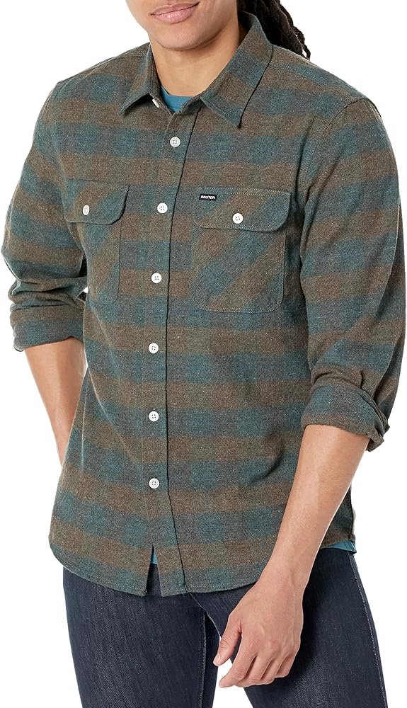 Brixton mens Bowery L/S Flannel Button Down Shirt, Ocean, X-Large US