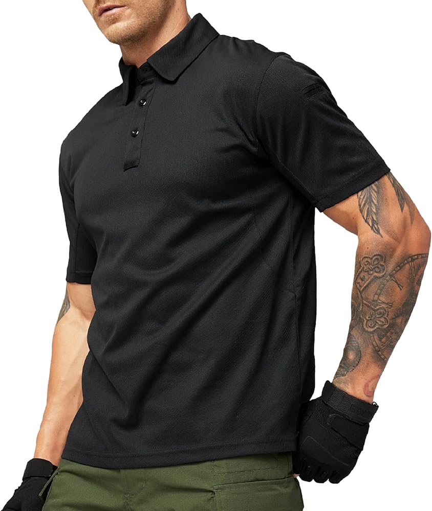 MIER Men's Outdoor Performance Tactical Polo Shirts Short and Long Sleeve, Moisture-Wicking