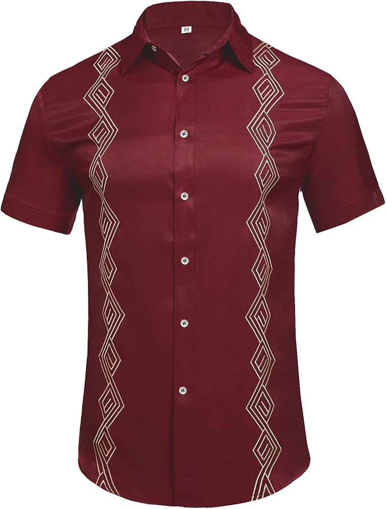 Daupanzees Men's Guayabera Cuban Shirts Short Sleeve Embroidered Shirts Beach Button Down Shirts Summer Casual Shirts Top