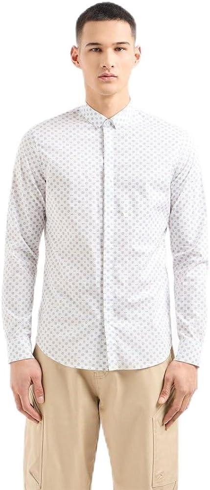 A | X ARMANI EXCHANGE Men's Long Sleeve Micro Print Button Down Shirt. Slim Fit