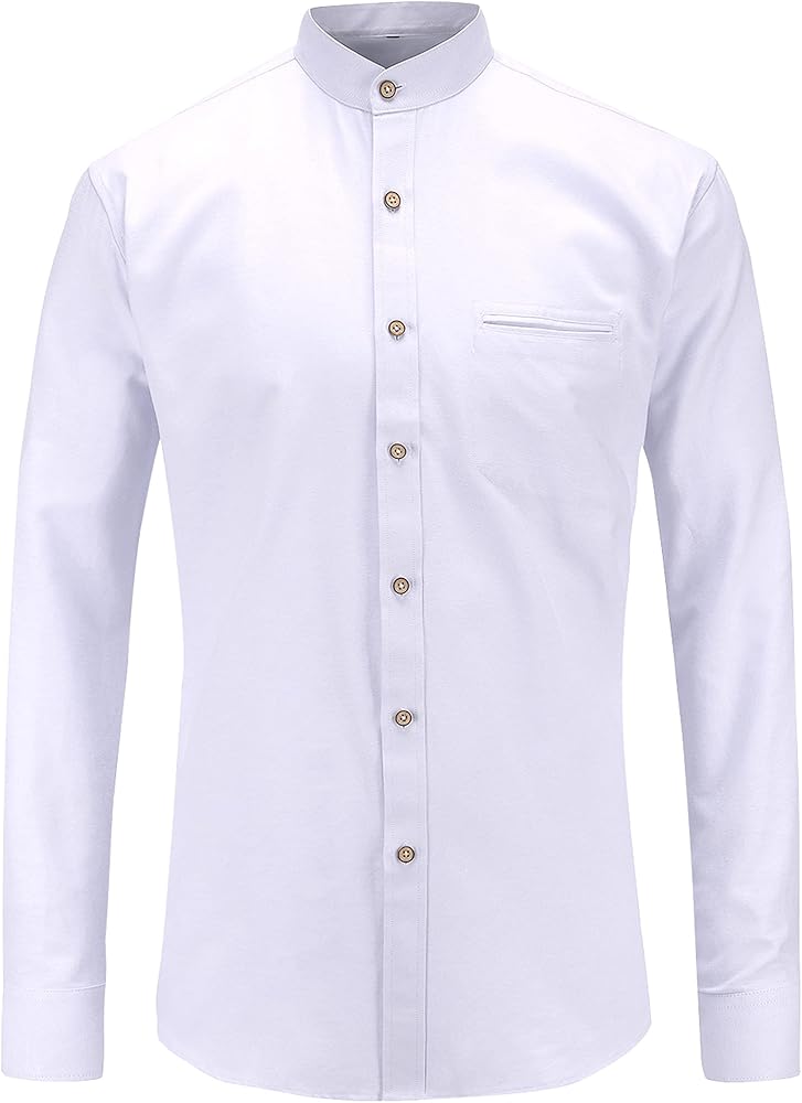 Collarless Shirt for Men Long Sleeve Oxford Banded Collar Dress Shirt