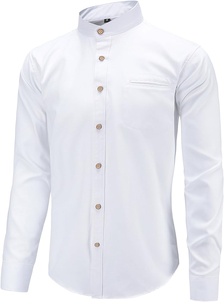 Men Banded Collar Shirts Oxford Mandarin Collar Shirts Camisa sin Cuello para Hombre