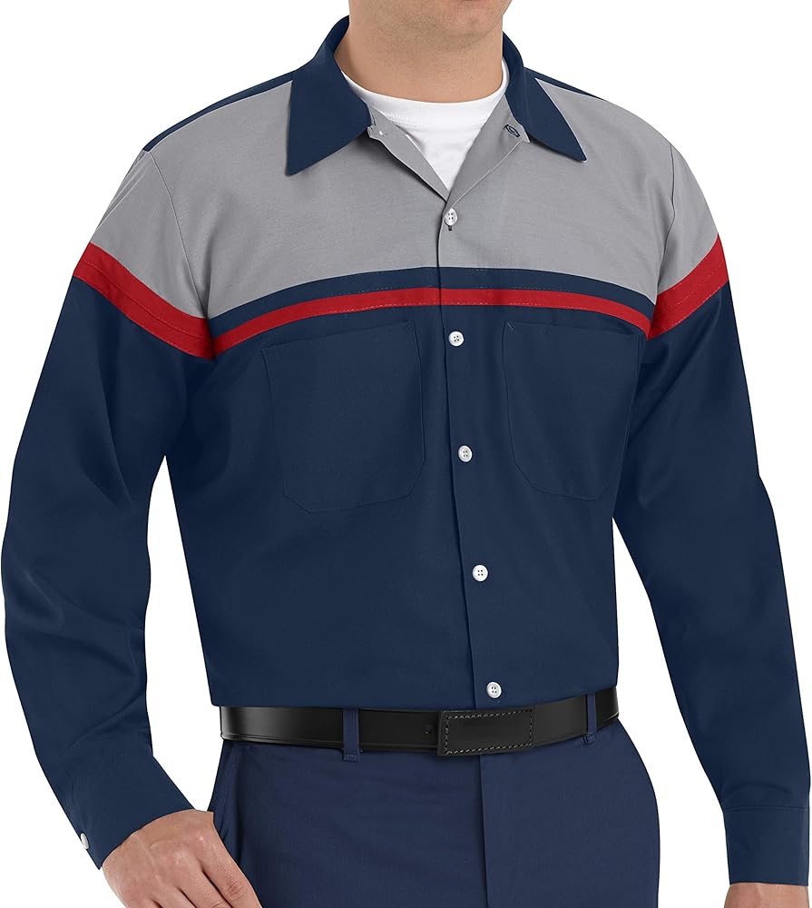 Red Kap Men's Performance Tech Shirt, Navy/Red/Light Grey, Medium