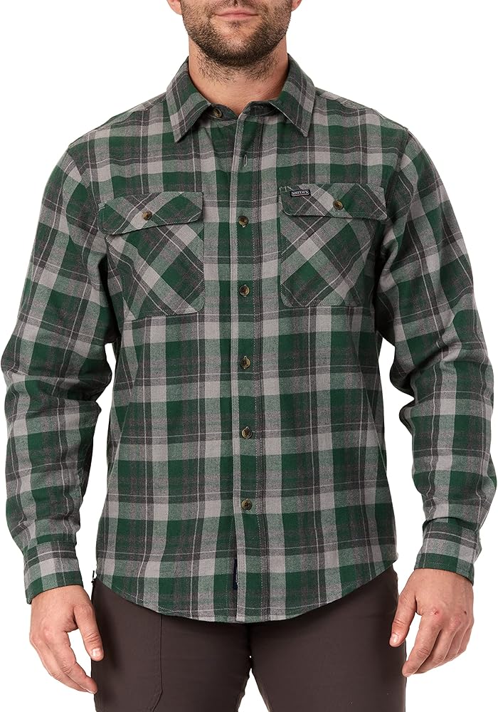 Smith's Workwear mens Plaid Two Pocket Flannel Button Down Shirt, Heather Viridian-365, Large US