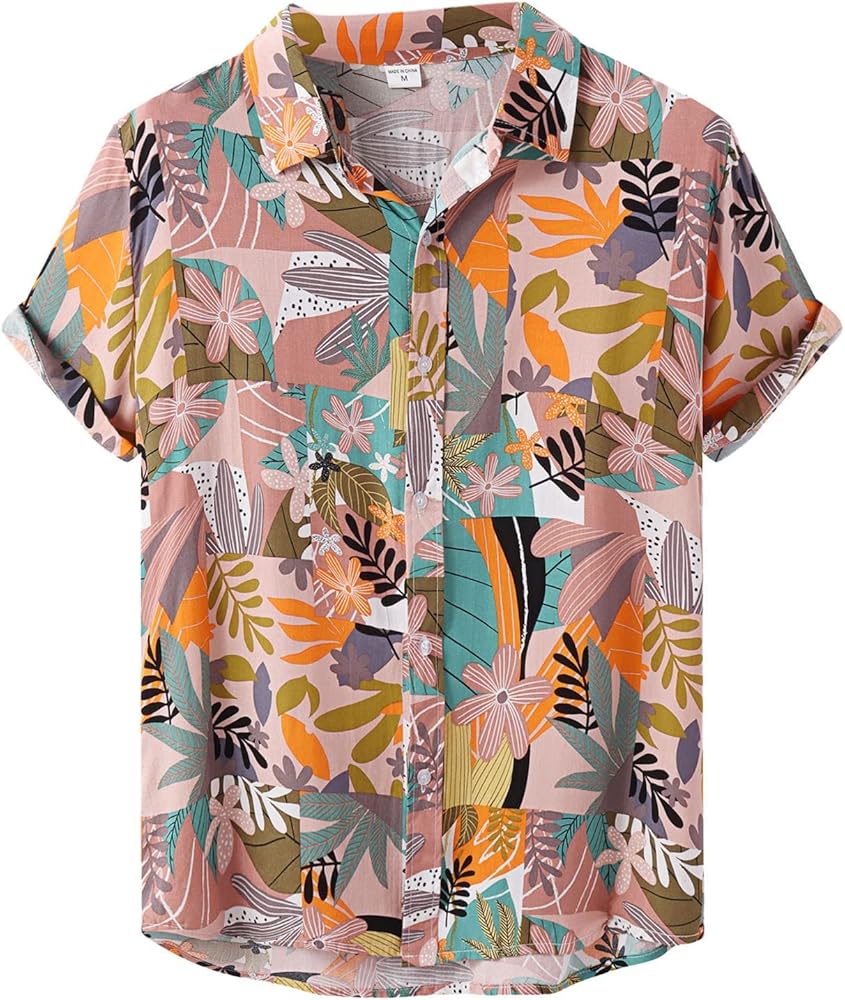 Men's Shirts Casual Print Top Loose and Comfortable Beach Short Sleeve Shirt Casual Button-Down Shirts, M-3XL