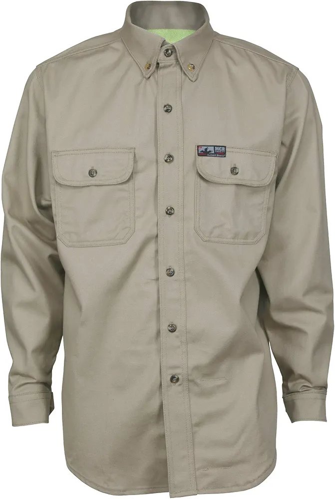 MCR Safety Summit Breeze Flame Resistant FR Long Sleeve Shirt, 7-Ounce Cotton, Vents, Men's Work Shirt, Tan, Large Tall