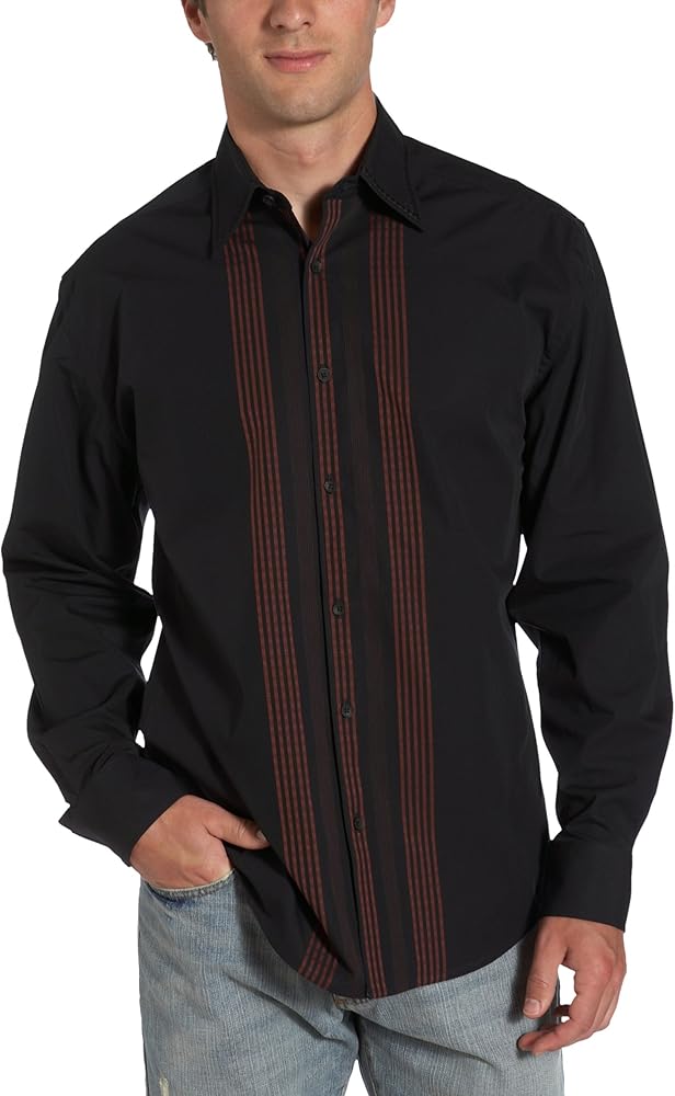 Cubavera Men's Long Sleeve Cotton Engineered Yarn Dye Stripe Shirt