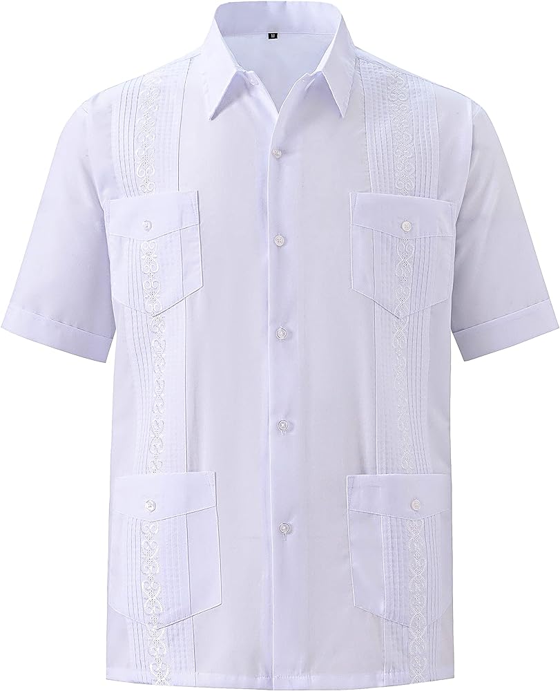 Men's Short Sleeve Guayabera Shirts for Men Button Down Cuban Beach Shirt Tops