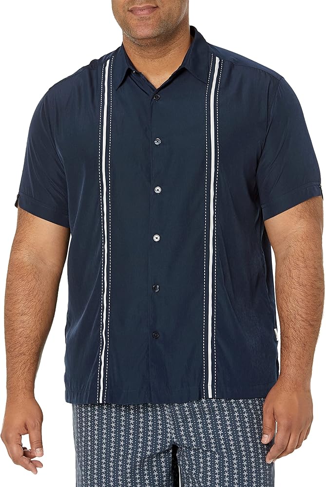 Cubavera Paneled Short Sleeve Shirt for Men, Classic Fit, Wrinkle Resistant, Casual Button-Down Shirt With Spread Collar