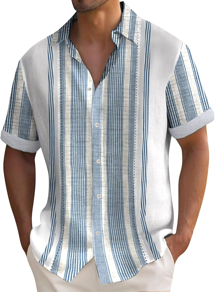 Hawaiian Shirt for Men Bowling Button Down Beach Dress Shirts Loose Summer Standing Collar Short Sleeve Shirt