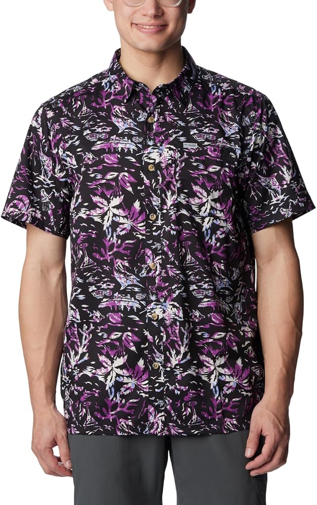 Columbia Men's Super Slack Tide Camp Shirt, Black Kona Kraze Print, 2X Tall