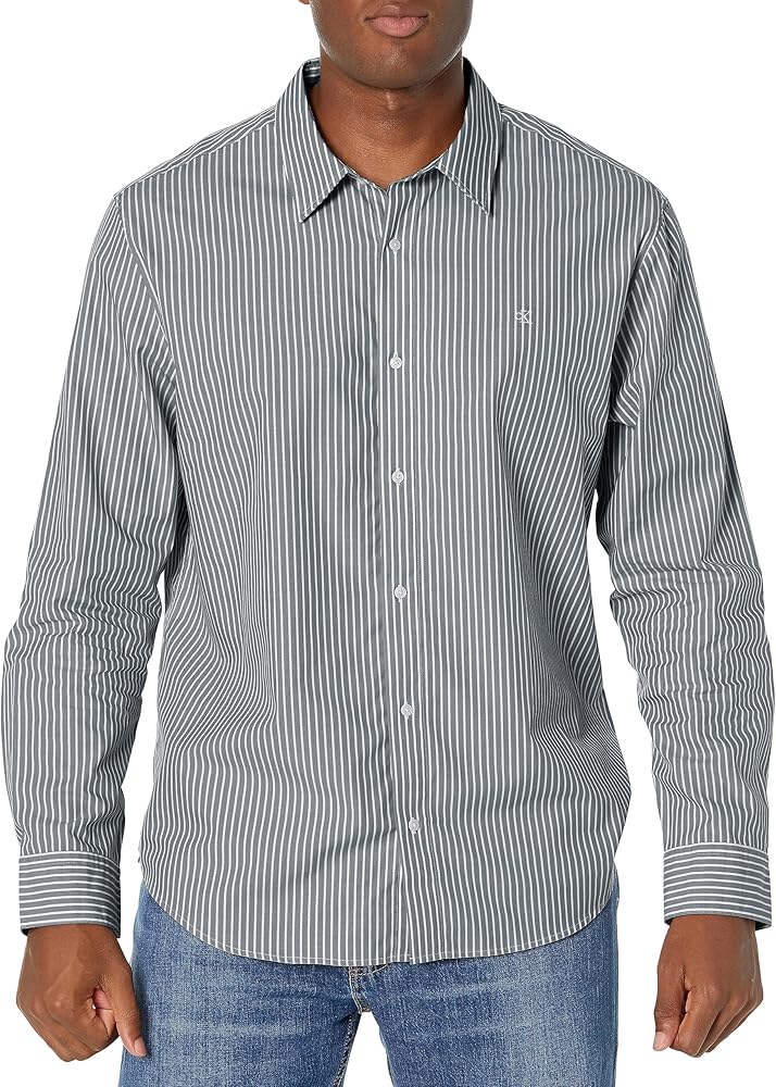 Calvin Klein Men's Monogram Logo Stripe Button Down Shirt