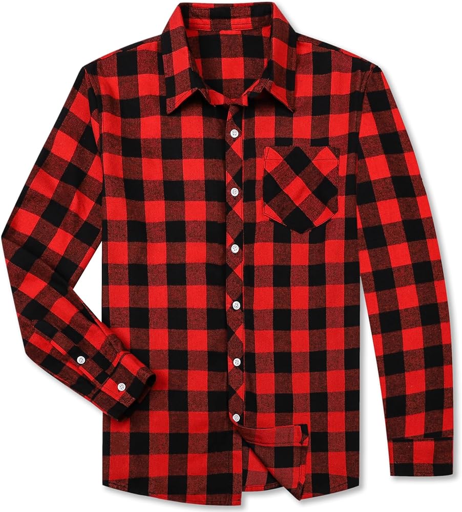 Betusline Boy and Men Button Down Plaid Shirt