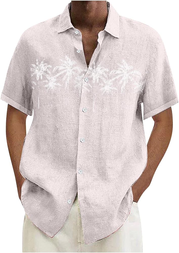 Mens Casual Button Down Shirts Short Sleeve Summer Lapel Collar Shirts Hawaiian Stylish Beach Top for Men Wedding