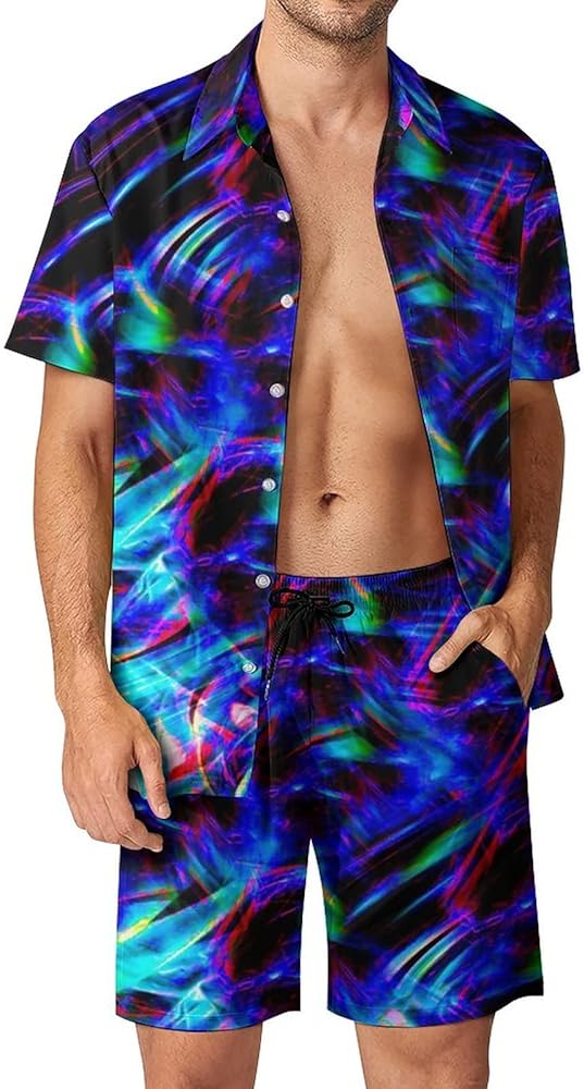 Glow in Dark Splatter Neon Men's Hawaiian Shirts Button Down Short Sleeve Shirt Sets